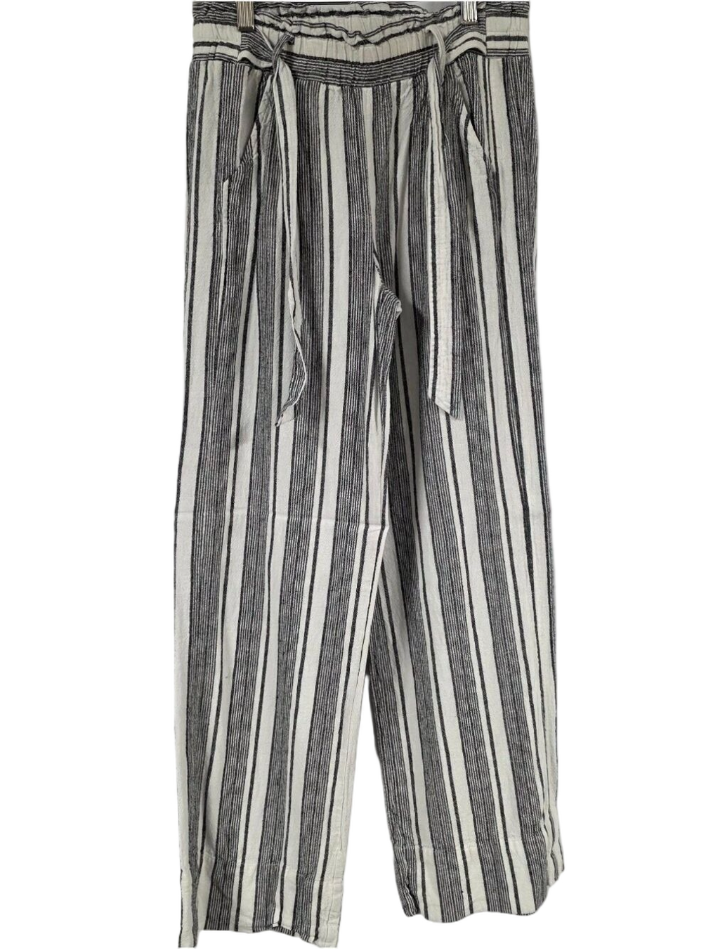 Rewind Women's Linen Blend Striped Pocketed Pants, Tie Waist, Size Small